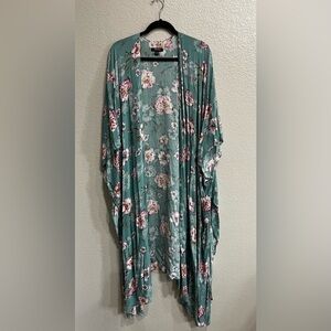 Torrid Floral Gauze Kimono Sage Green Cover Up Womens Size 5/6
